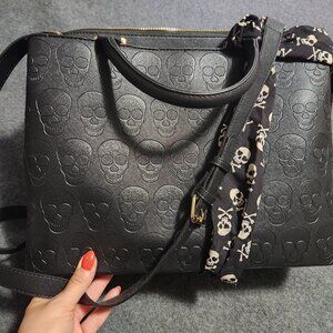 Betsey Johnson Skull Embossed Black Crossbody Satchel